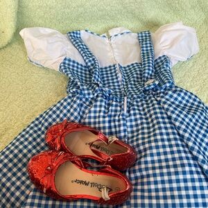 Kids dress up Dorthy Gale dress and ruby red slippers